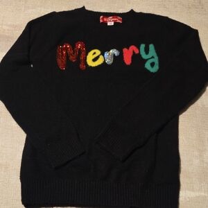 Express Black Sweater with Festive 'Merry' Design
